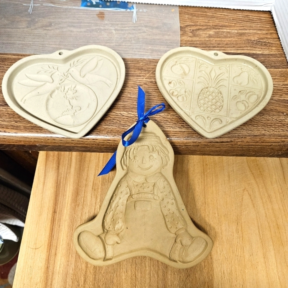Vintage 3-piece Stoneware Cookie Art Mold Set